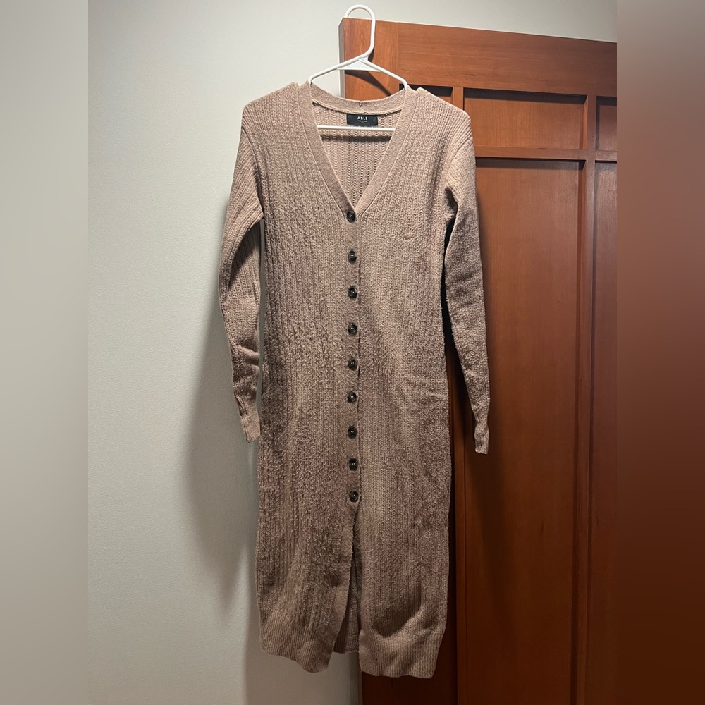 Able Taupe Long Sleeve Cardigan Dress